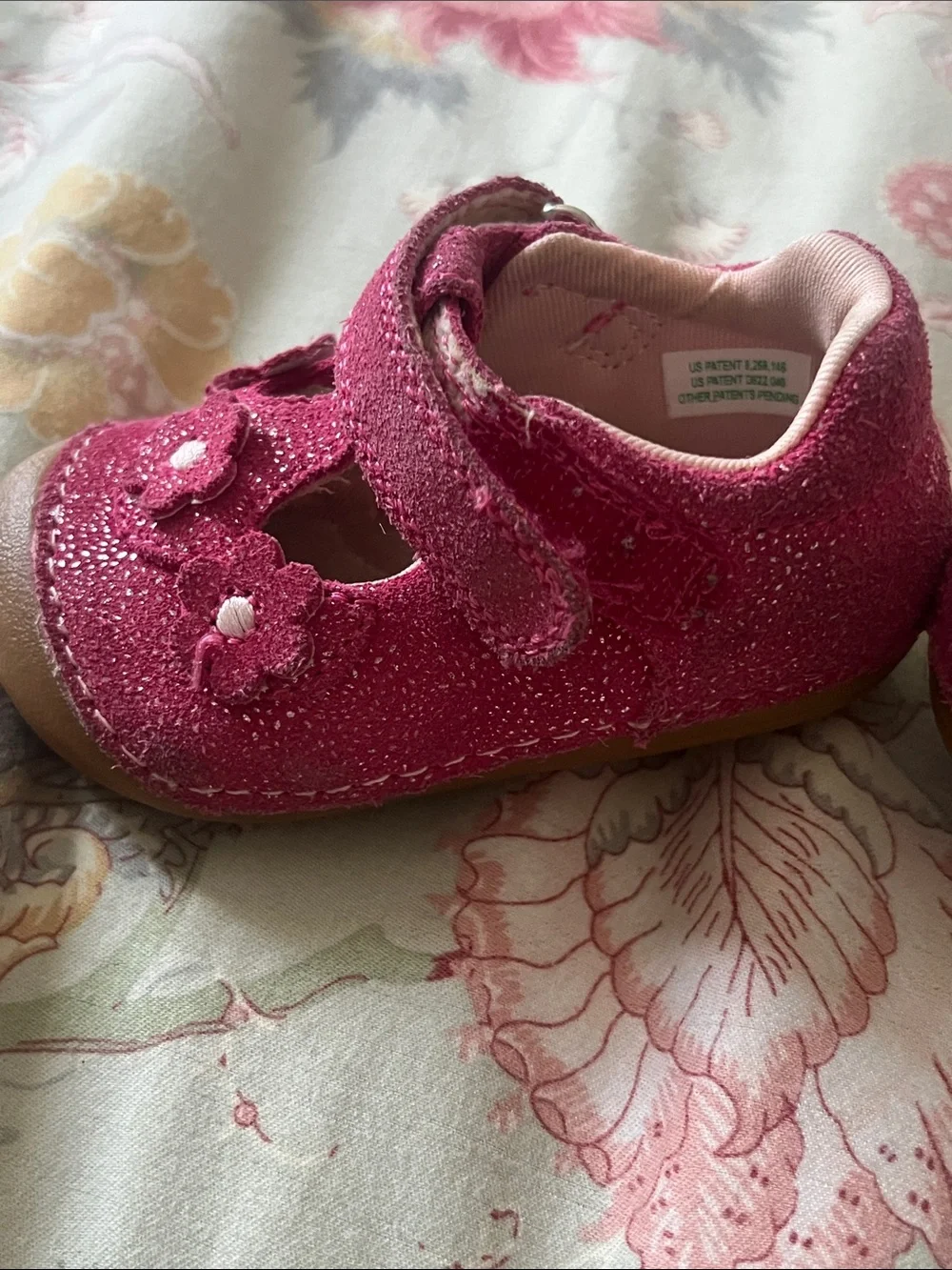 Stride Rite Pink Glitter Floral Mary Jane Shoes